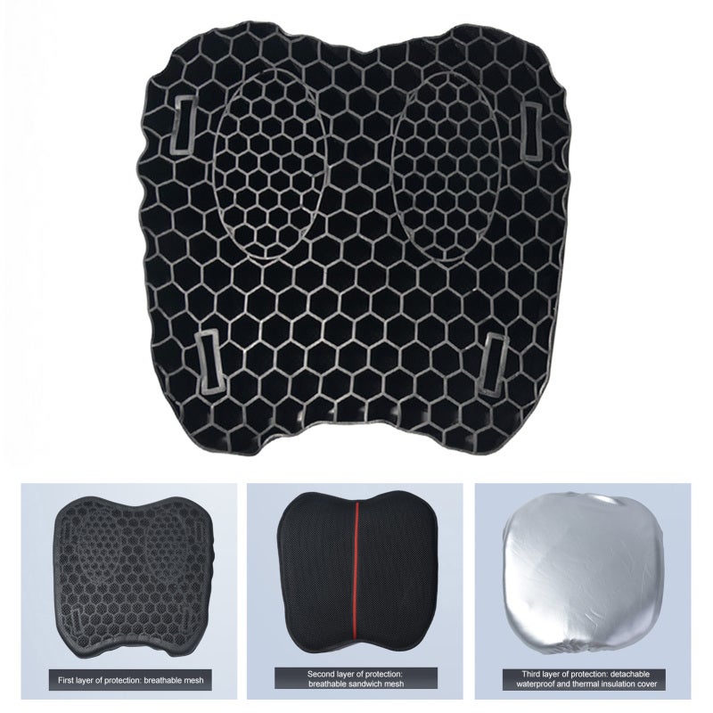 Aumotop Gel Seat Cushion: Black 3D Honeycomb Design - Breathable Shock-Absorbing With Removable Waterproof Heat Insulation Cover Motorcycle Gel Seat Cushion For Long-Distance Riders - Image 2