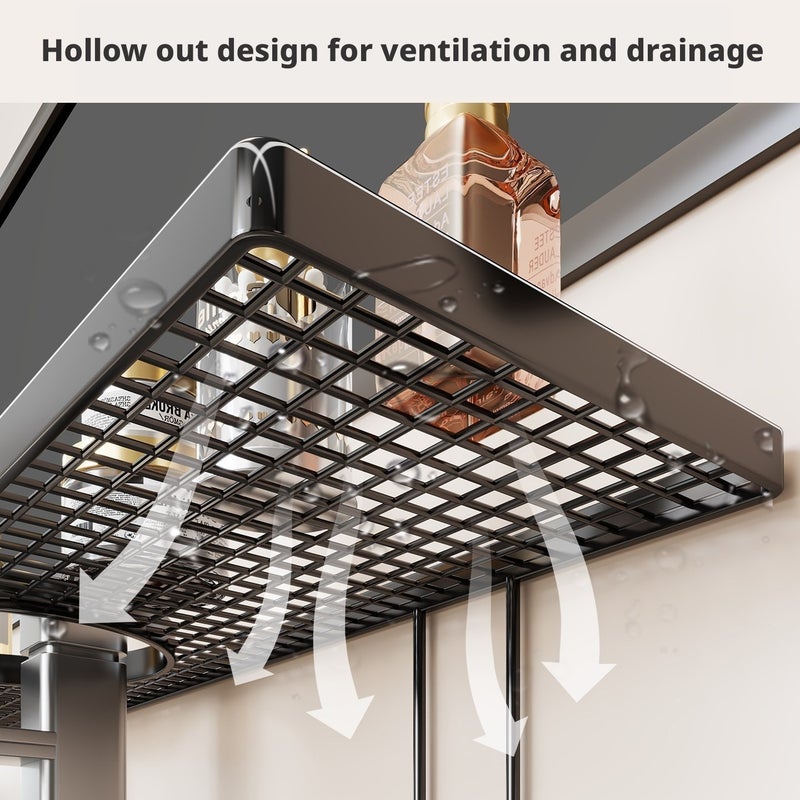 No-Drill Bathroom Shelf Organizer, Metal, Black/White, 1 Pack - Image 4