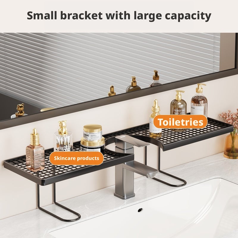 No-Drill Bathroom Shelf Organizer, Metal, Black/White, 1 Pack - Image 2