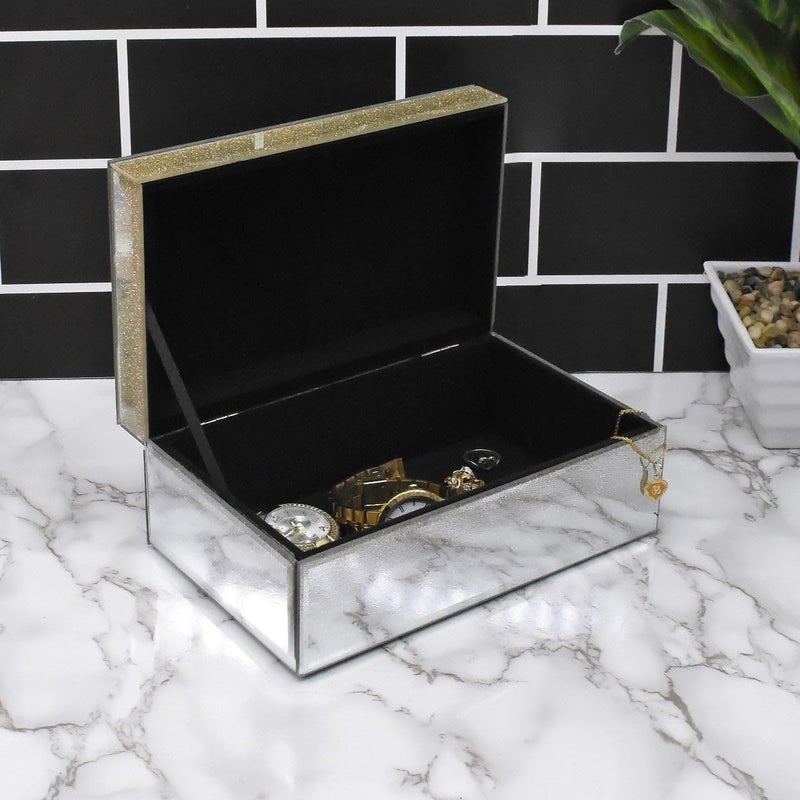 Pakhi Decor Elegant Glass Storage Box Gold Finish Luxurious Jewelry Trinket Organizer - Image 4