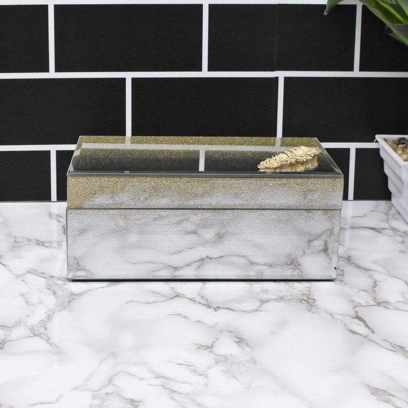 Pakhi Decor Elegant Glass Storage Box Gold Finish Luxurious Jewelry Trinket Organizer - Image 1