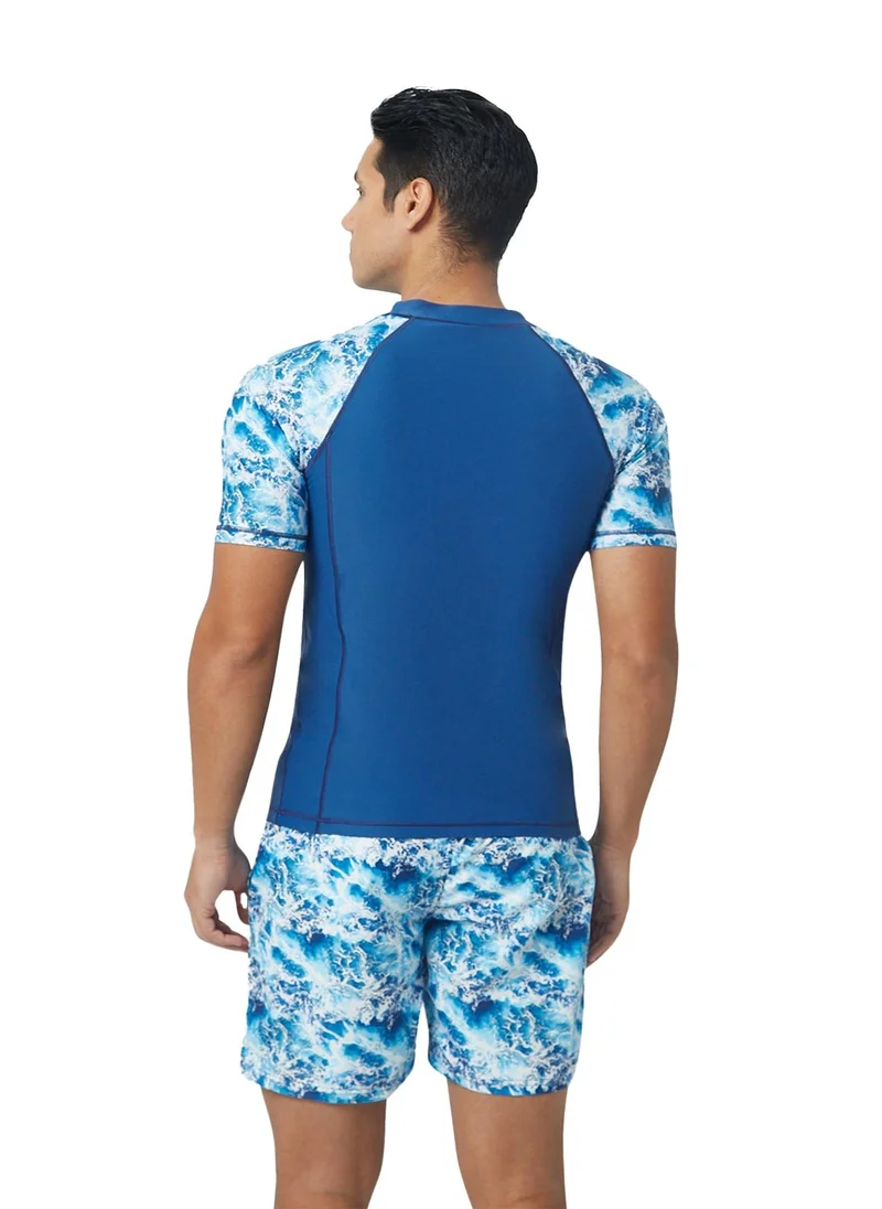 كويجا صن وير COEGA Men Rashguard Short Sleeve - Navy Waves