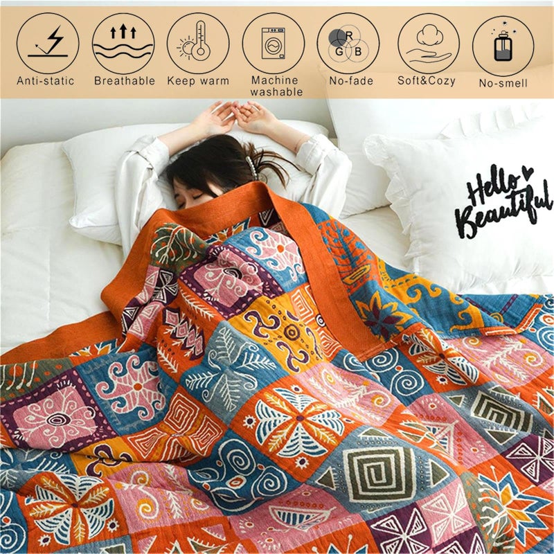 MSGKV Spring Cotton Throw Boho Blanket for Couch Bed, 60''x80'' Muslin Brathable Lightweight Travel Decor Blanket for Bedroom - Image 3