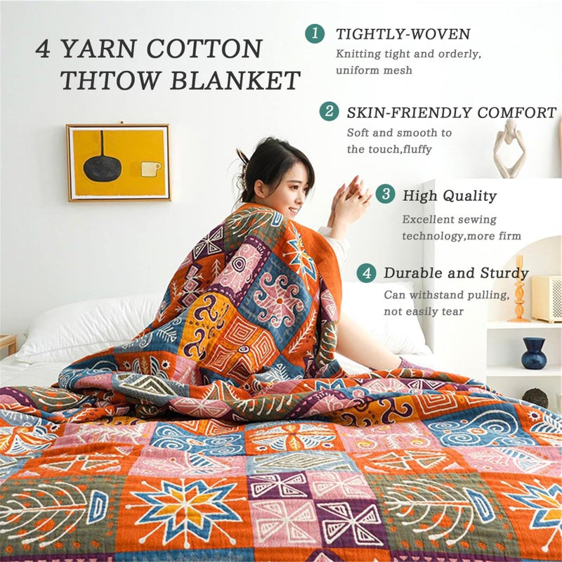 MSGKV Spring Cotton Throw Boho Blanket for Couch Bed, 60''x80'' Muslin Brathable Lightweight Travel Decor Blanket for Bedroom - Image 5