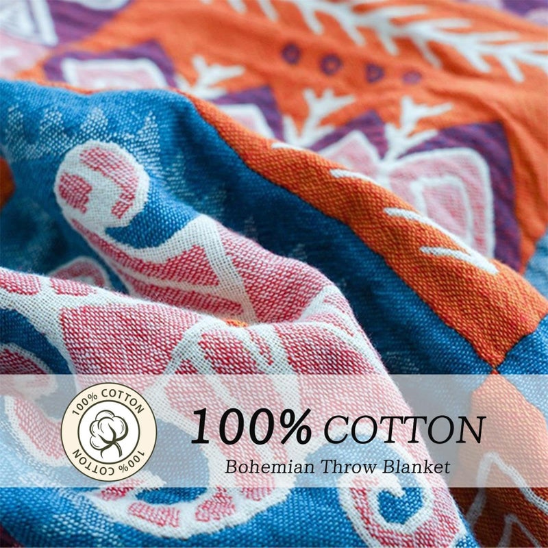MSGKV Spring Cotton Throw Boho Blanket for Couch Bed, 60''x80'' Muslin Brathable Lightweight Travel Decor Blanket for Bedroom - Image 2