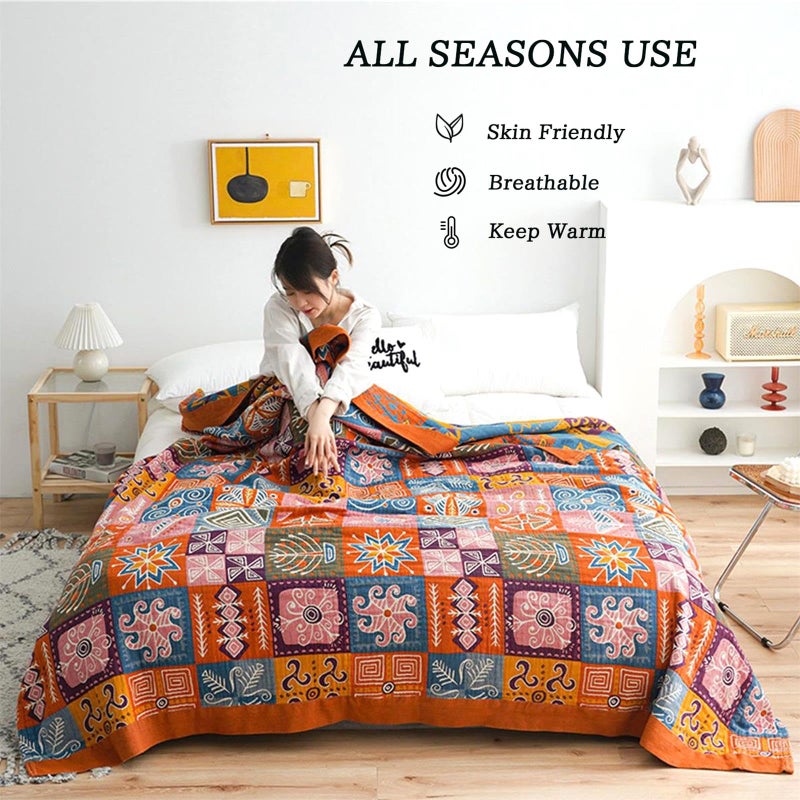 MSGKV Spring Cotton Throw Boho Blanket for Couch Bed, 60''x80'' Muslin Brathable Lightweight Travel Decor Blanket for Bedroom - Image 4