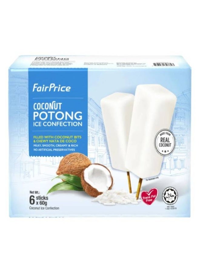 FairPrice Potong Ice Cream, Coconut - 60g x 6, Malaysia - Image 1