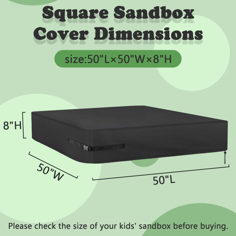 Kasla Sandbox Cover, Square Sandbox Cover Waterproof, Outdoor Toddler's Large Sand Box Covers for Sand Protection (Black, 50" LÃ—50" WÃ—8" H) - Image 2