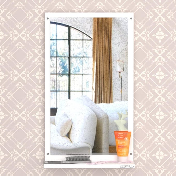 MARY ENGINEERED WOOD MATTE FINISH DRESSING WALL MIRROR WITH SHELF FULL LENGTH UNFRAMED MIRROR FOR BEDROOM BATHROOM LIVING ROOM WHITE SQUARE