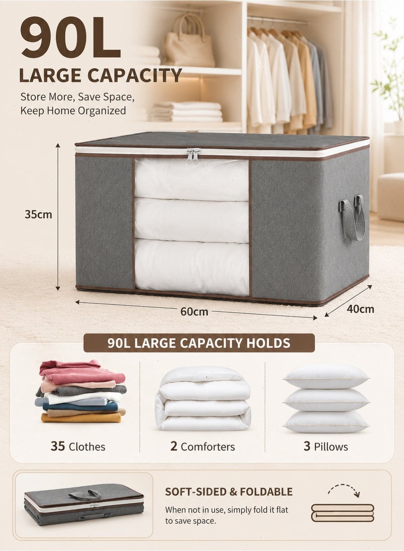 Pomefar 90L Large Clothes Storage Bags, 6 Pack Capacity Foldable Clothes Packing Boxes with Reinforced Handles Organizer  for Comforters, Blankets, Bedding - Image 2