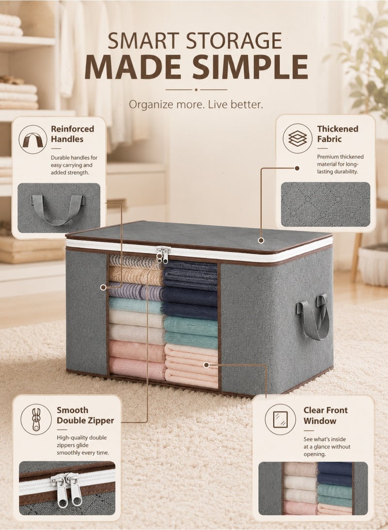 Pomefar 90L Large Clothes Storage Bags, 6 Pack Capacity Foldable Clothes Packing Boxes with Reinforced Handles Organizer  for Comforters, Blankets, Bedding - Image 3