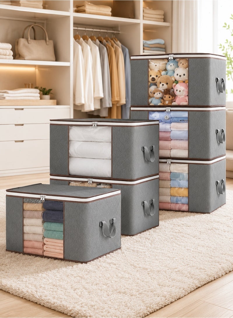 Pomefar 90L Large Clothes Storage Bags, 6 Pack Capacity Foldable Clothes Packing Boxes with Reinforced Handles Organizer  for Comforters, Blankets, Bedding - Image 1