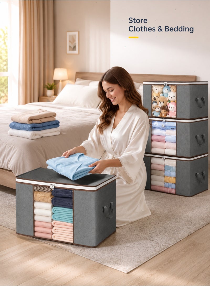 Pomefar 90L Large Clothes Storage Bags, 6 Pack Capacity Foldable Clothes Packing Boxes with Reinforced Handles Organizer  for Comforters, Blankets, Bedding - Image 5