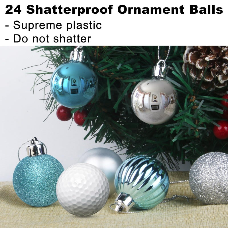 GameXcel Baby Blue & Silver 1.6"" Small Christmas Balls Christmas Tree Decoration Ornaments Shatterproof Hanging Balls for Birthday Halloween Holiday Wedding Decorations Set of 24pcs - Image 3