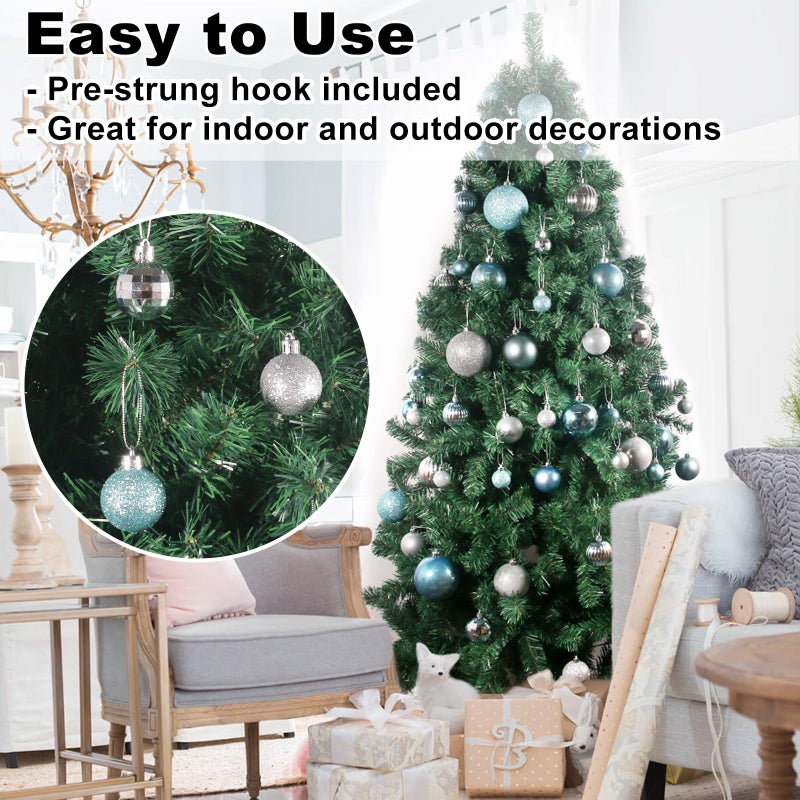 GameXcel Baby Blue & Silver 1.6"" Small Christmas Balls Christmas Tree Decoration Ornaments Shatterproof Hanging Balls for Birthday Halloween Holiday Wedding Decorations Set of 24pcs - Image 5