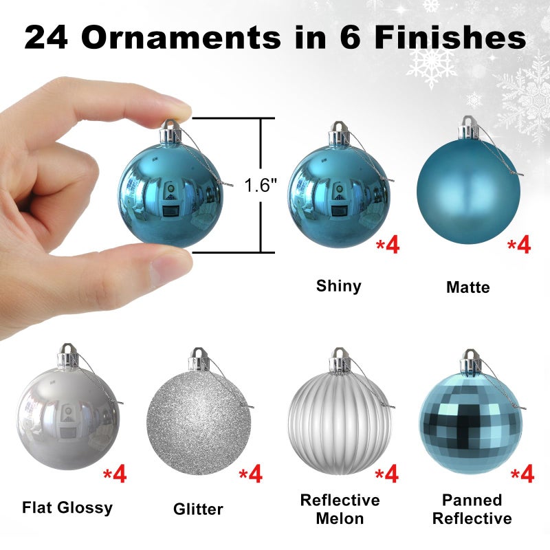 GameXcel Baby Blue & Silver 1.6"" Small Christmas Balls Christmas Tree Decoration Ornaments Shatterproof Hanging Balls for Birthday Halloween Holiday Wedding Decorations Set of 24pcs - Image 2