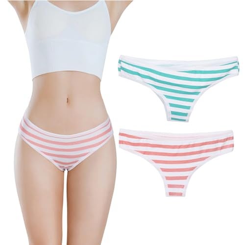 YOMORIO Hot Cute Japanese Style Blue&pink Stripe Panties Bikini Cosplay Cotton Underwear Blue/Pink (Thong? Free Size - Image 1