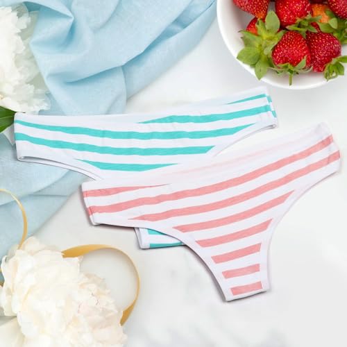 YOMORIO Hot Cute Japanese Style Blue&pink Stripe Panties Bikini Cosplay Cotton Underwear Blue/Pink (Thong? Free Size - Image 2