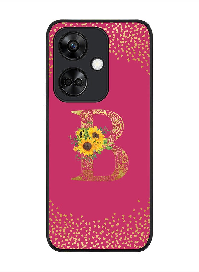 Stylizedd Rugged Black Edge case for OnePlus Nord CE3 / Oppo K11, Slim fit Flexible   Custom Monogram Initial Letter Mandala Floral Pattern Alphabet- B (Dark Pink Rose) - Image 1