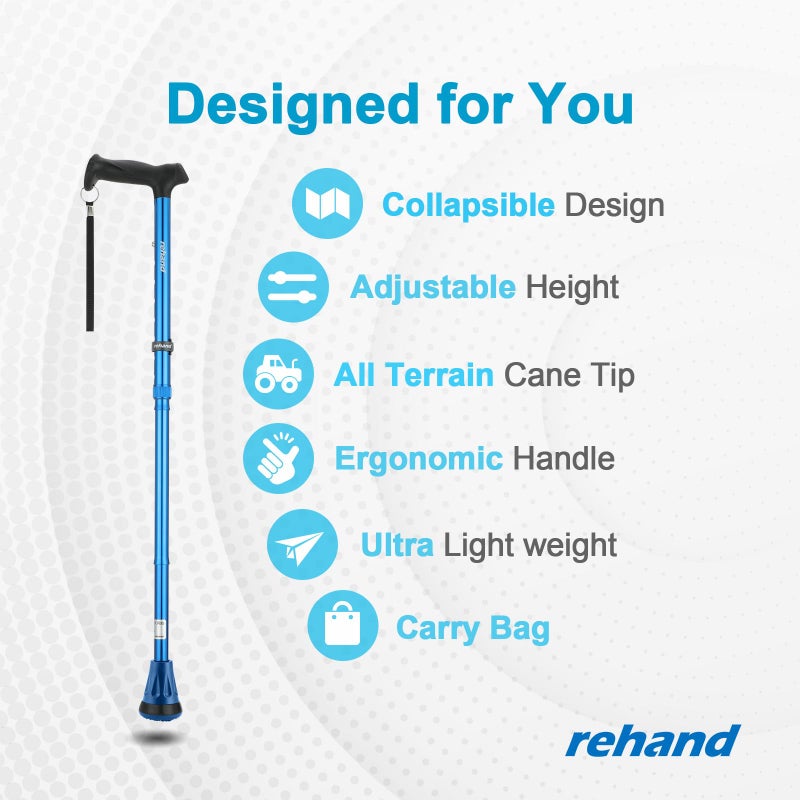 REHAND Walking Cane - Foldable, Adjustable, Collapsible Walking Canes for Men & Women, Heavy Duty All Terrain Tip, with Travel Bag | Walking Sticks for Seniors & Adults - Image 2