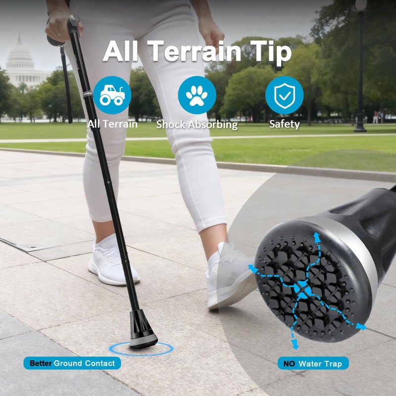 REHAND Walking Cane - Foldable, Adjustable, Collapsible Walking Canes for Men & Women, Heavy Duty All Terrain Tip, with Travel Bag | Walking Sticks for Seniors & Adults - Image 5
