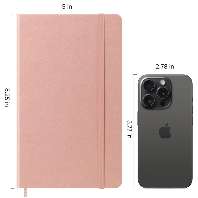 Wiisdatek Notebook Journal, Lined Leather Hard Cover,100Gsm Thick Paper with Inner Pocket for Writing Note Taking Office School,5"Ã—8.25"(Pink) - Image 4
