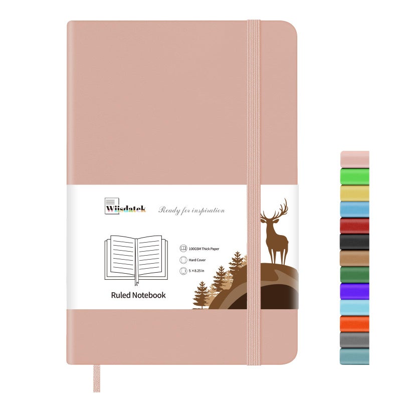 Wiisdatek Notebook Journal, Lined Leather Hard Cover,100Gsm Thick Paper with Inner Pocket for Writing Note Taking Office School,5"Ã—8.25"(Pink) - Image 1