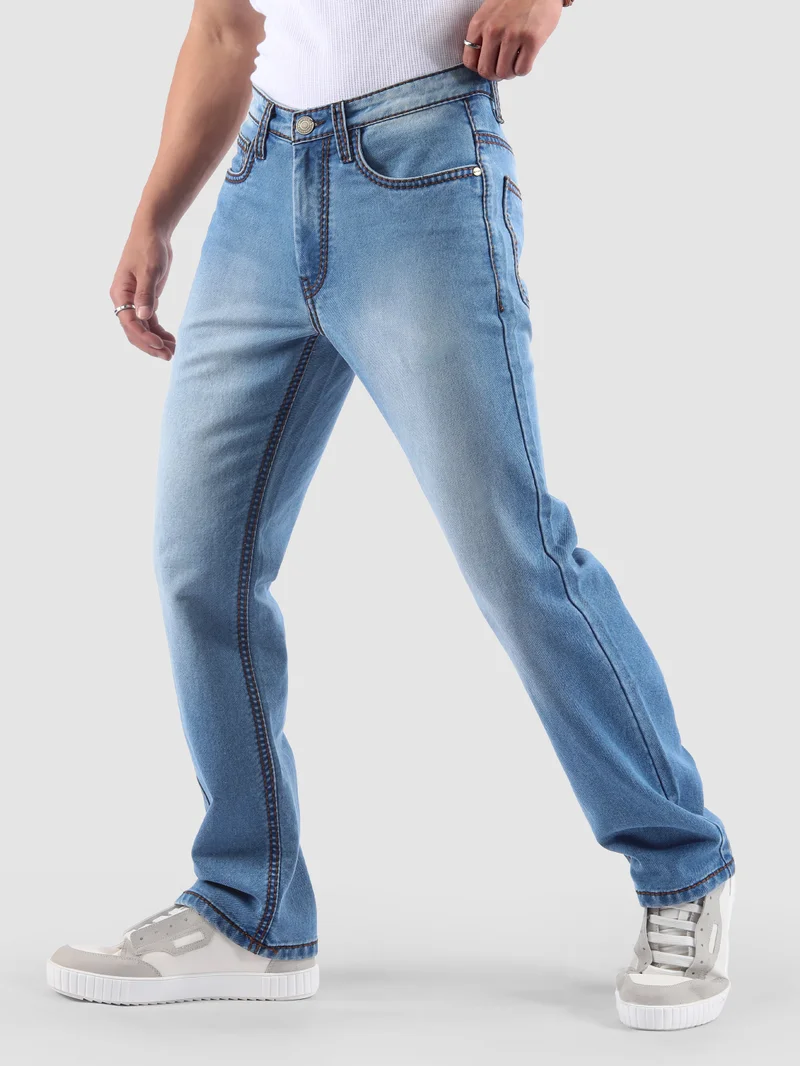 Beyoung Soft Blue Saddle Stitch Bootcut Jeans