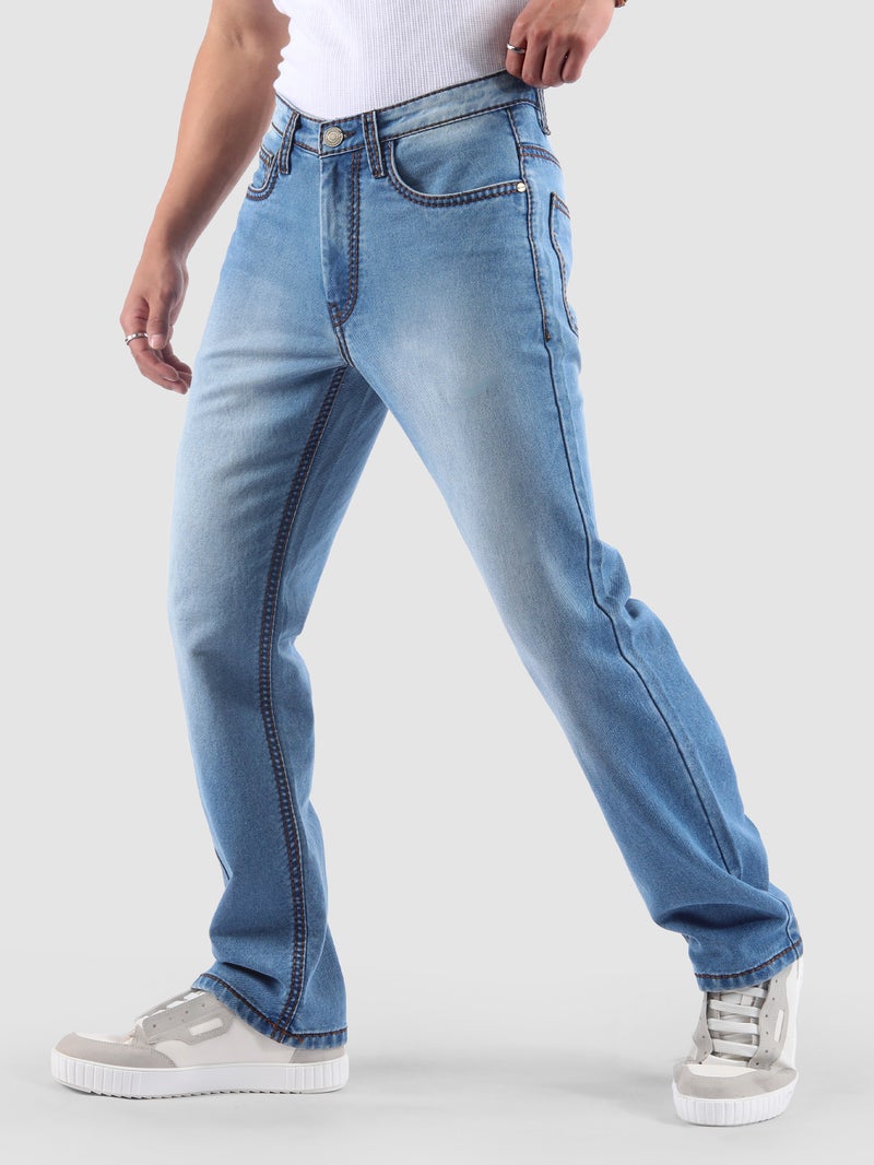Beyoung Soft Blue Saddle Stitch Bootcut Jeans - Image 2