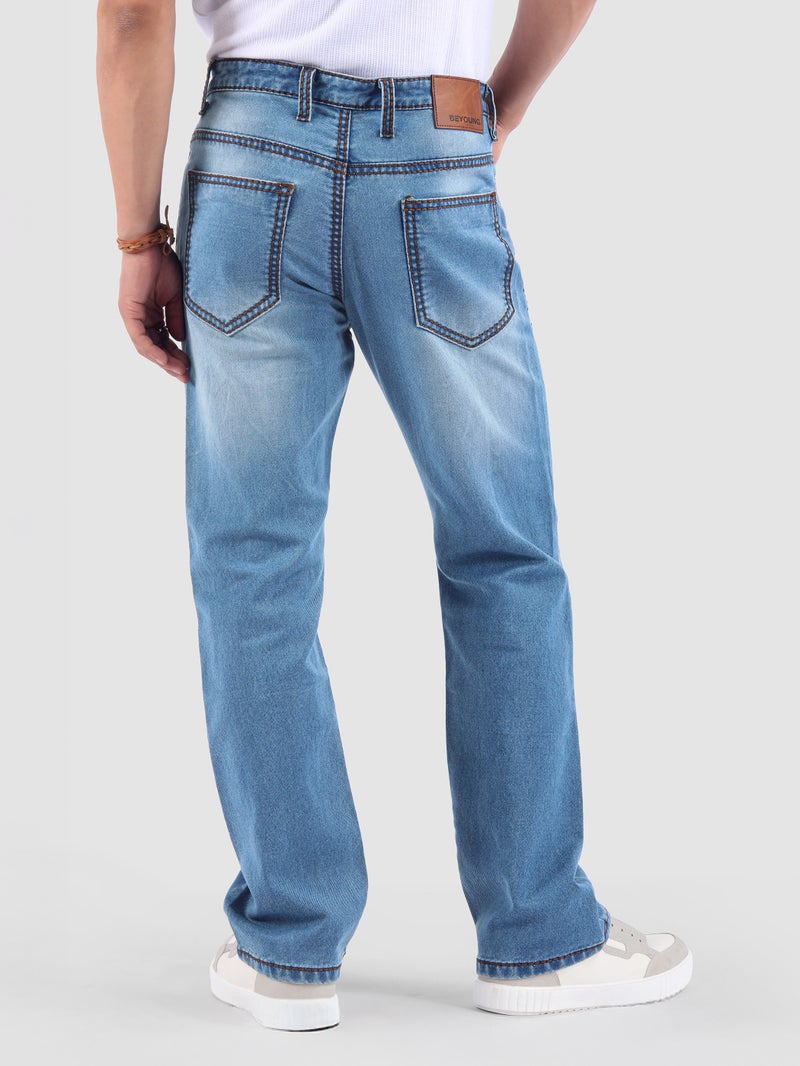 Beyoung Soft Blue Saddle Stitch Bootcut Jeans - Image 3