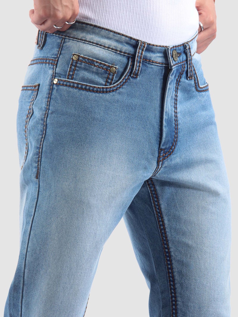 Beyoung Soft Blue Saddle Stitch Bootcut Jeans - Image 4