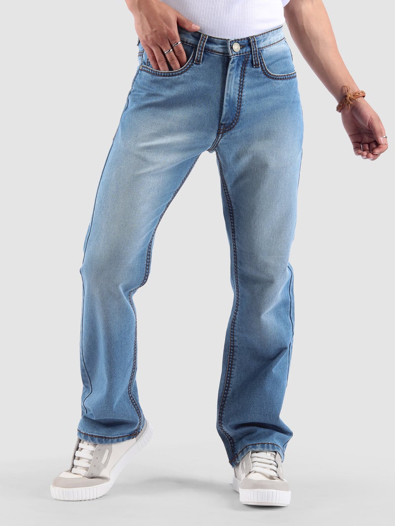 Beyoung Soft Blue Saddle Stitch Bootcut Jeans - Image 1