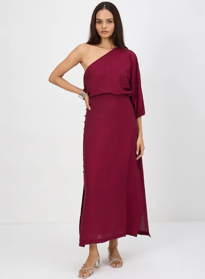 Femmella Women Maroon One Shoulder Top with Skirt Co-Ords