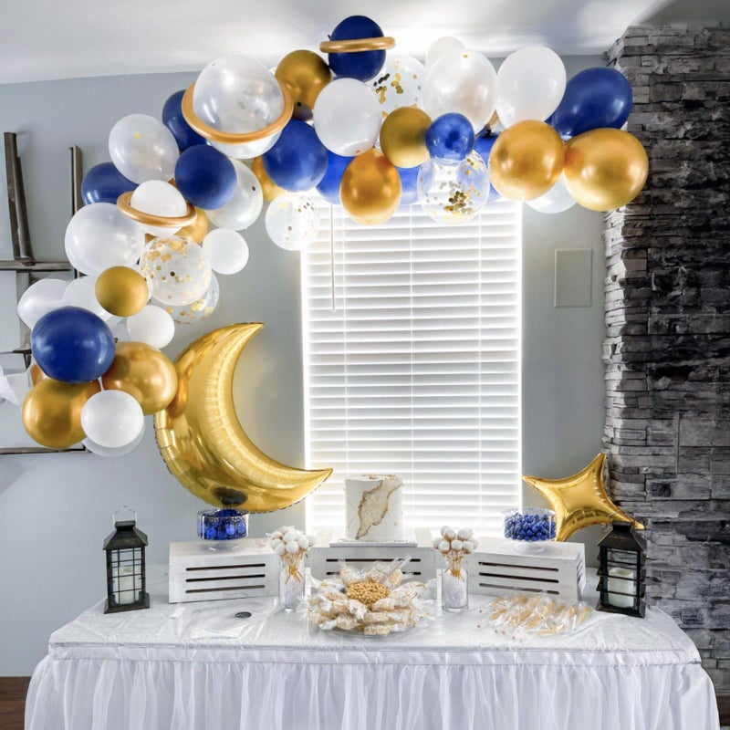 Netnology Navy Blue Gold Balloons Set, 60Pcs 12 Inch Navy Blue White Metallic Gold and Gold Confetti Latex Balloon for Birthday Baby Shower Bridal Shower Wedding Graduation Party Decorations - Image 3