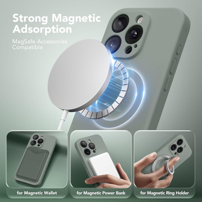 SUYDANBOX Magnetic for iPhone 13 Pro Case, Compatible with MagSafe, [Full Camera Protection][Screen Protector] Silicone Shockproof Protective Phone Case for iPhone 13 Pro 6.1", Calke Green - Image 2