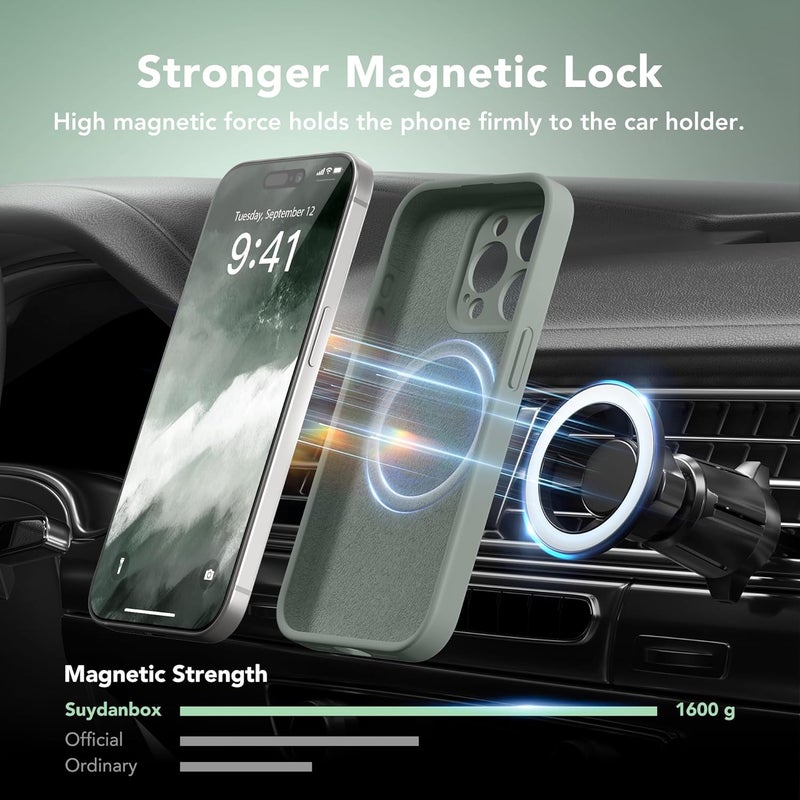 SUYDANBOX Magnetic for iPhone 13 Pro Case, Compatible with MagSafe, [Full Camera Protection][Screen Protector] Silicone Shockproof Protective Phone Case for iPhone 13 Pro 6.1", Calke Green - Image 4