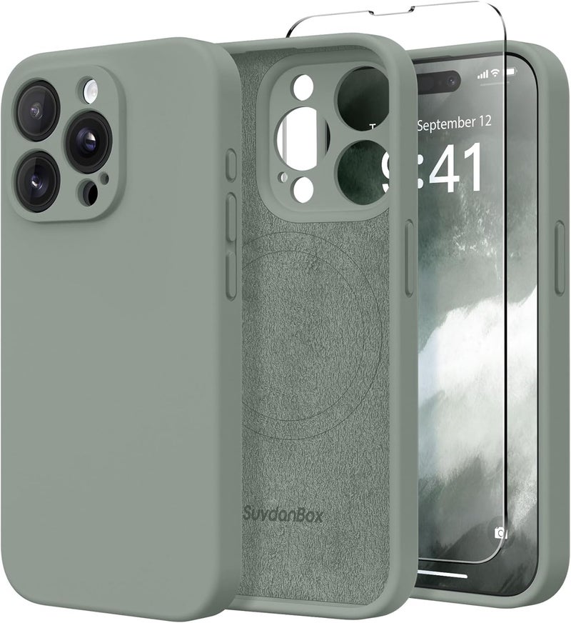 SUYDANBOX Magnetic for iPhone 13 Pro Case, Compatible with MagSafe, [Full Camera Protection][Screen Protector] Silicone Shockproof Protective Phone Case for iPhone 13 Pro 6.1", Calke Green - Image 1