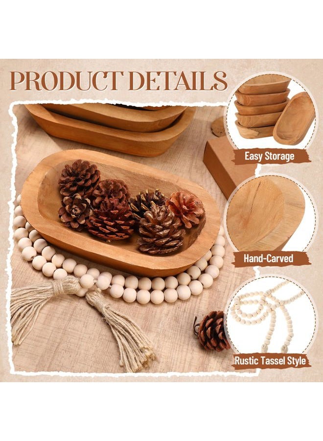 LemonRoad 12 Pcs Wooden Dough Bowl for Candle Making Wood Table Centerpiece Decorations Beads String with Tassel Decorative Bowl Natural Rustic Filler Tray for Farmhouse Dining Room Kitchen - Image 4