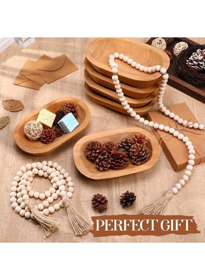 LemonRoad 12 Pcs Wooden Dough Bowl for Candle Making Wood Table Centerpiece Decorations Beads String with Tassel Decorative Bowl Natural Rustic Filler Tray for Farmhouse Dining Room Kitchen - Image 3