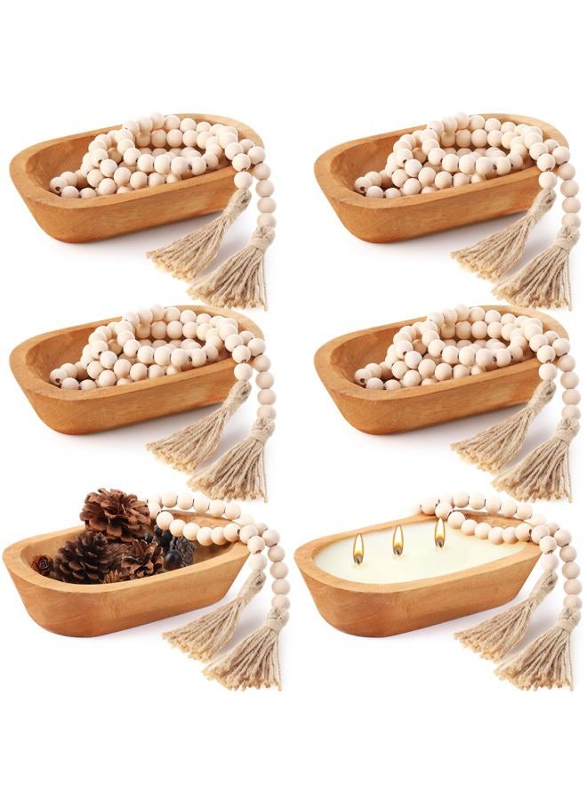 LemonRoad 12 Pcs Wooden Dough Bowl for Candle Making Wood Table Centerpiece Decorations Beads String with Tassel Decorative Bowl Natural Rustic Filler Tray for Farmhouse Dining Room Kitchen - Image 1