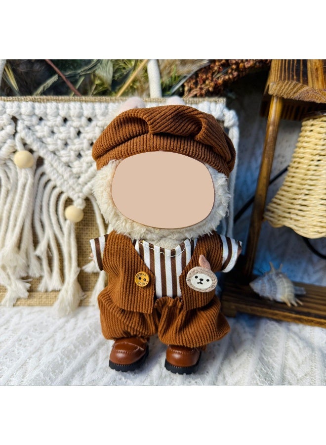 Brown Knit Doll Clothes Set: Sweater & Overalls for 17cm Dolls - Fits 1st-3rd Gen (Doll/Shoes Excluded)  - Image 1