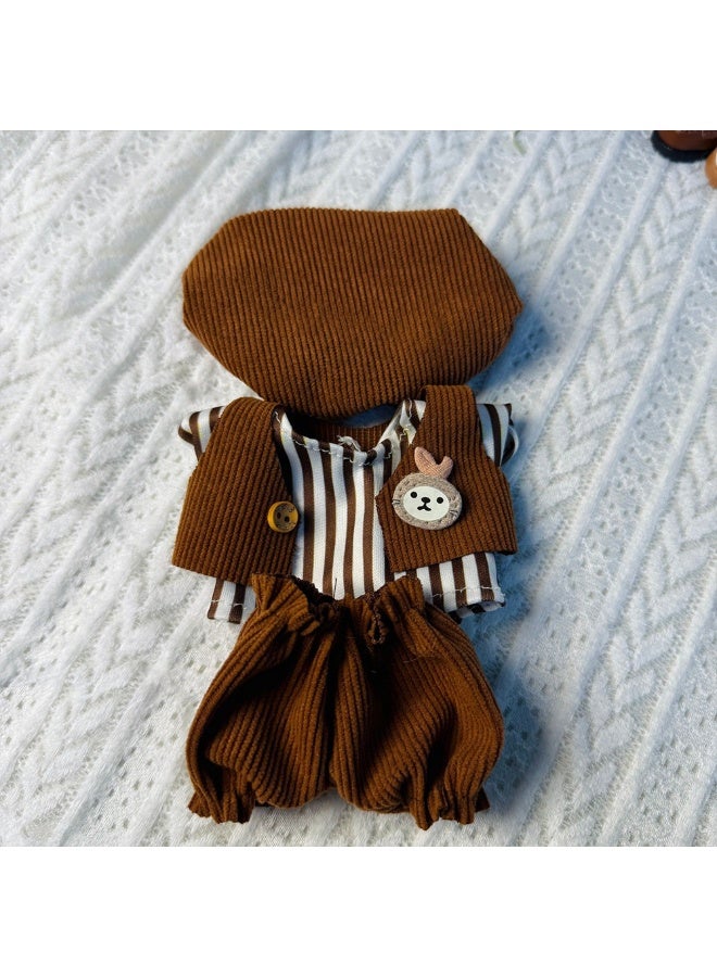 Brown Knit Doll Clothes Set: Sweater & Overalls for 17cm Dolls - Fits 1st-3rd Gen (Doll/Shoes Excluded)  - Image 2