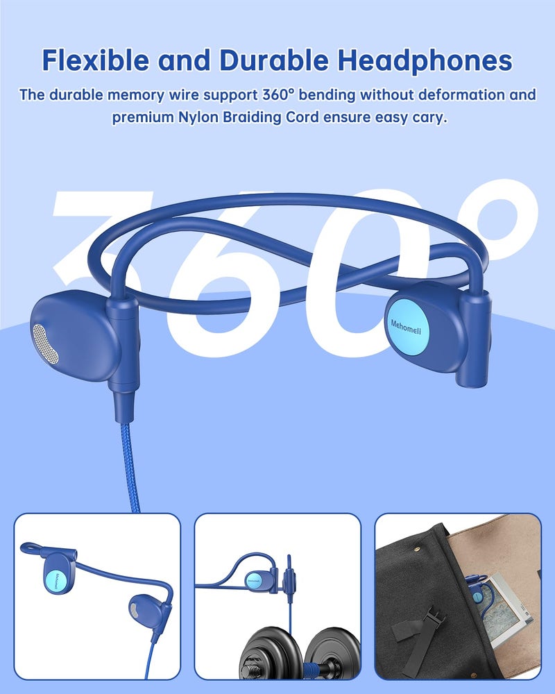 Mehomeli Kid Headphones for School, Air Conduction Open Ear Headphones, 3.5mm Jack Wired Cord, Ultra-Comfort, Ergonomic and Lightweight Design Perfect for School and Outdoor Activities-Blue - Image 5