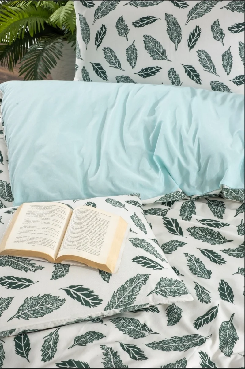 Valezium Leaf Double Patterned Duvet Cover Set with Elastic Sheets and 2 Pillowcases