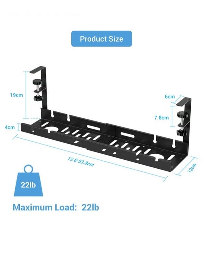 EETU Under Desk Cable Management Tray Black, No Drill Cable Management Organizer Under Desk,Retractable Cable Tray With Clamp For Desk Wire Management,Desk PC Cord Organizer Accessories For Home Office - Image 2