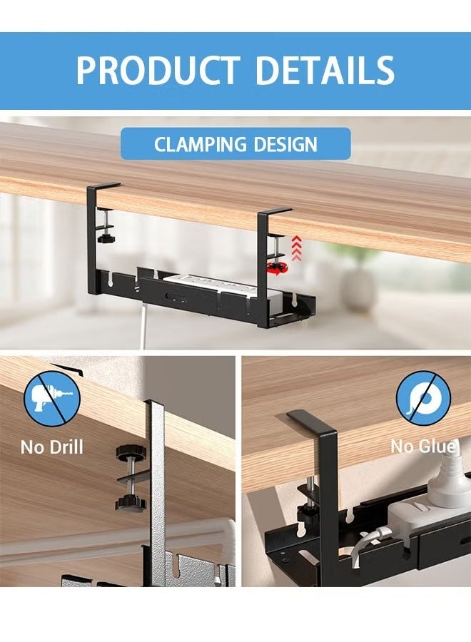 EETU Under Desk Cable Management Tray Black, No Drill Cable Management Organizer Under Desk,Retractable Cable Tray With Clamp For Desk Wire Management,Desk PC Cord Organizer Accessories For Home Office - Image 3