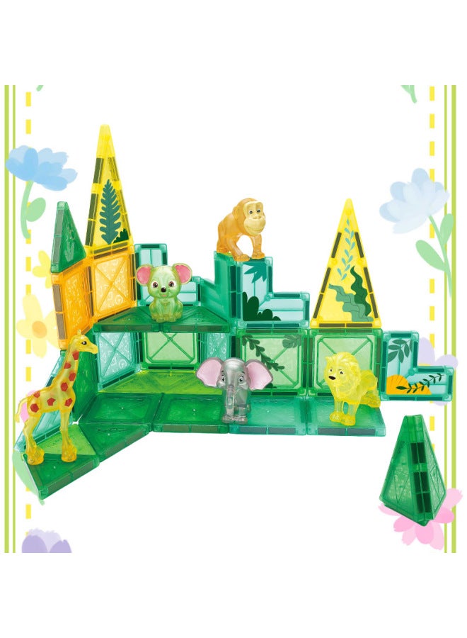 Children's Magnetic Pieces Building Blocks Early Education Forest Animal Magnetic Toys Variety Matching DIY Strong Magnetic Color Window-Specifications:Animal Forest-46pcs  - Image 2