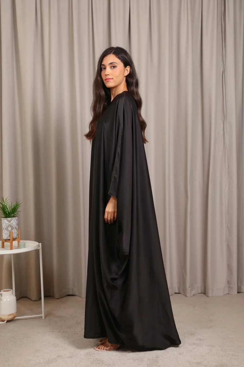 Nikias  Nikias Satin Bahraini Abaya with Elegant Copper Lace Detail for Women | Best Price UAE