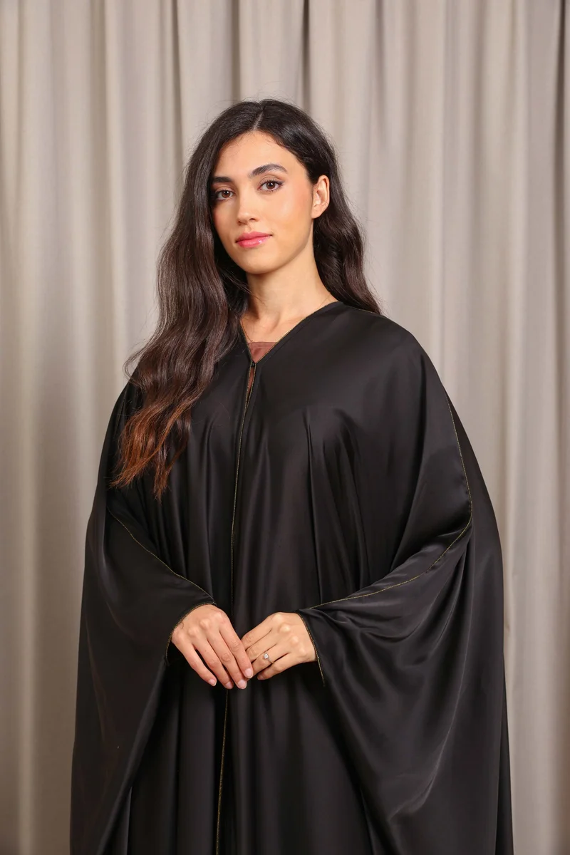 Nikias  Nikias Satin Bahraini Abaya with Elegant Copper Lace Detail for Women | Best Price UAE