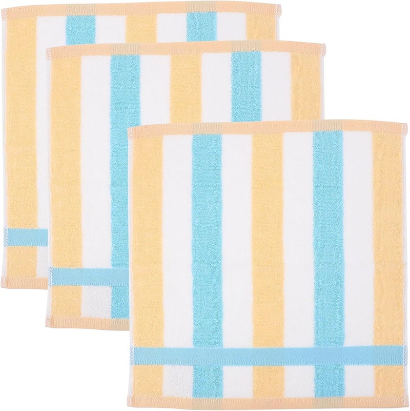 Homoyoyo 3pcs 100% Cotton ’s Washcloths 13.39-inch Soft Striped Face Towels Blue Quick Dry Bath Towels for Bathroom Use - Image 1